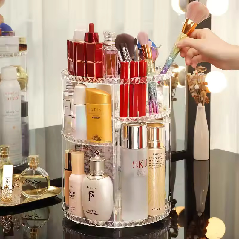 360 Degree Rotation Make Up Organizer Box Cosmetic Organizer Transparent Fashion Spin Multi-Function Cosmetics Storage Box
