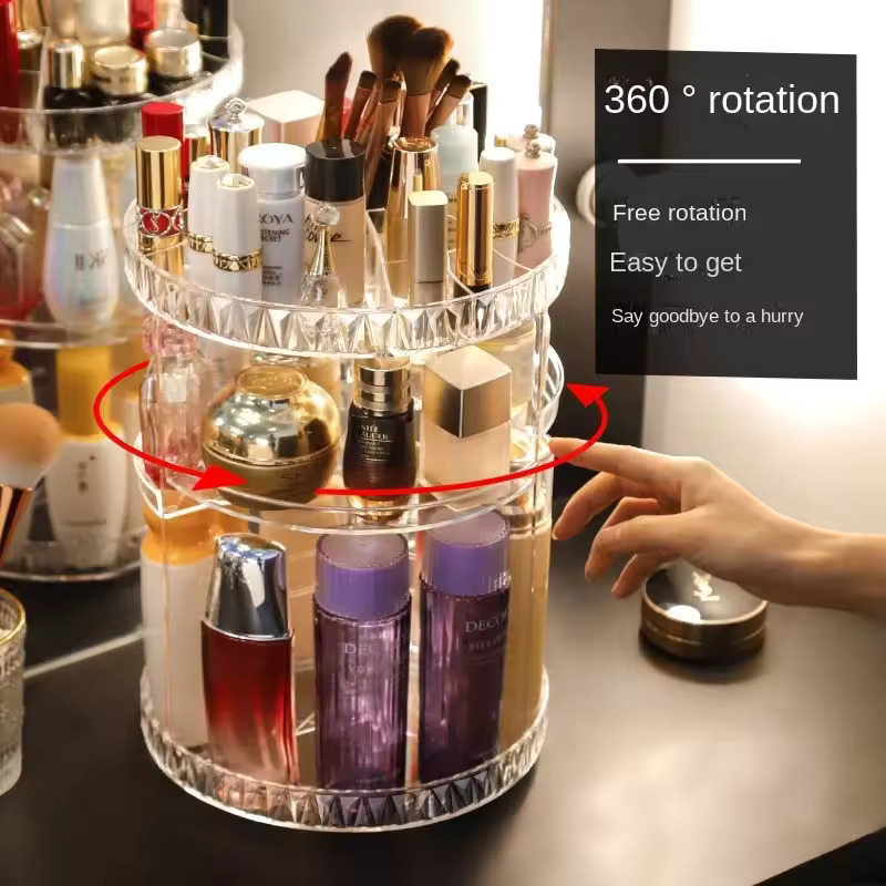 360 Degree Rotation Make Up Organizer Box Cosmetic Organizer Transparent Fashion Spin Multi-Function Cosmetics Storage Box