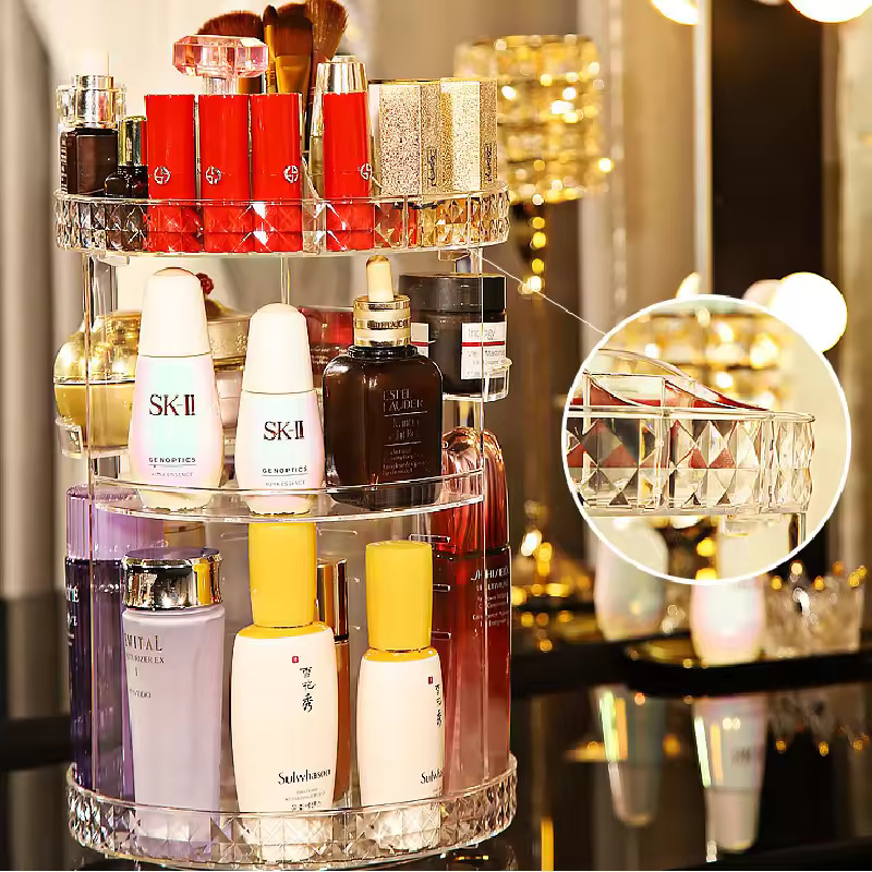 360 Degree Rotation Make Up Organizer Box Cosmetic Organizer Transparent Fashion Spin Multi-Function Cosmetics Storage Box