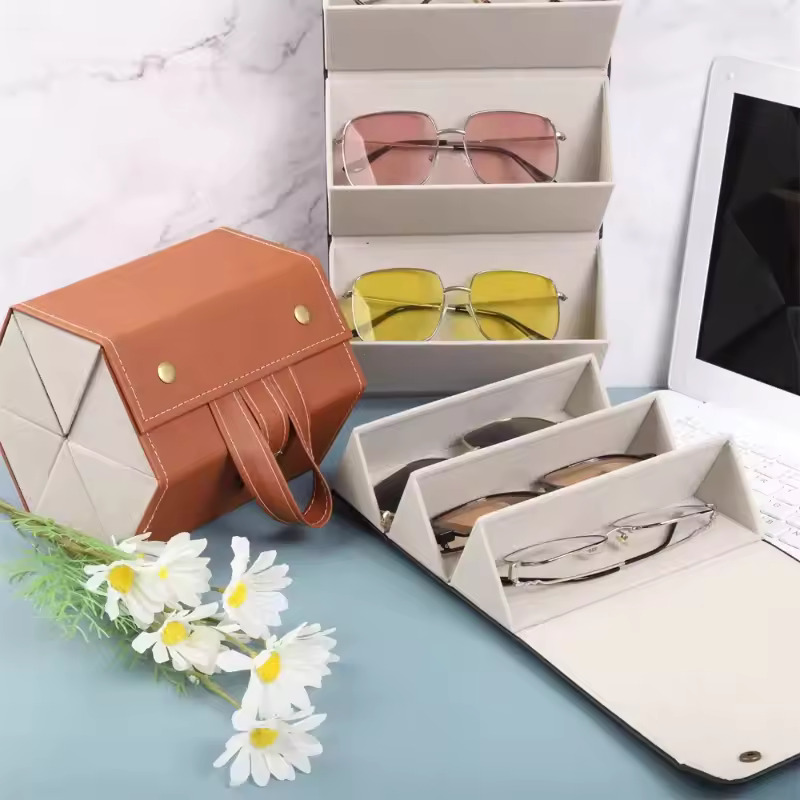 Portable Foldable Glasses Box 4/5 Multi-slot Eyeglass Storage Display Organizer Fashion PU Leather Travel Sunglasses Case