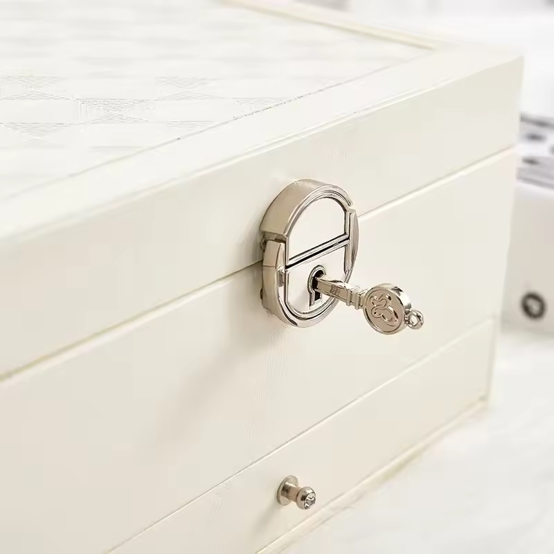 Leather Jewelry Box Korean Multi-layer Large Capacity Multi-Function Jewelry Storage Box Ear Studs Rings Jewelry Organizer