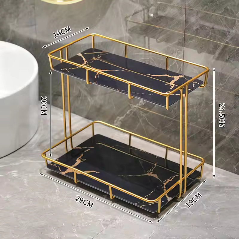 2 Tier Luxury Metal tray for skin care and makeup product organizer