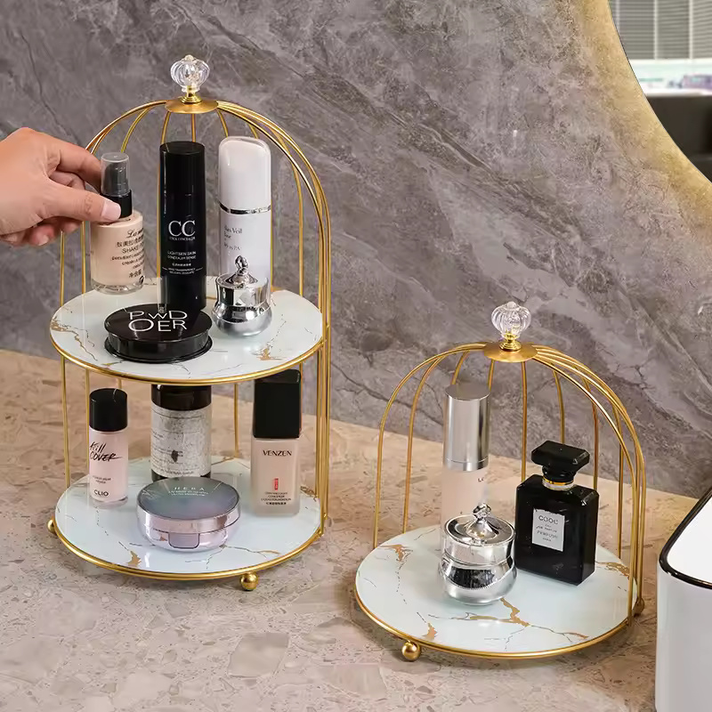 Single and Double Layer Metal Bird Cage Organizer for Makeup nd skin care products best for vanity counter top