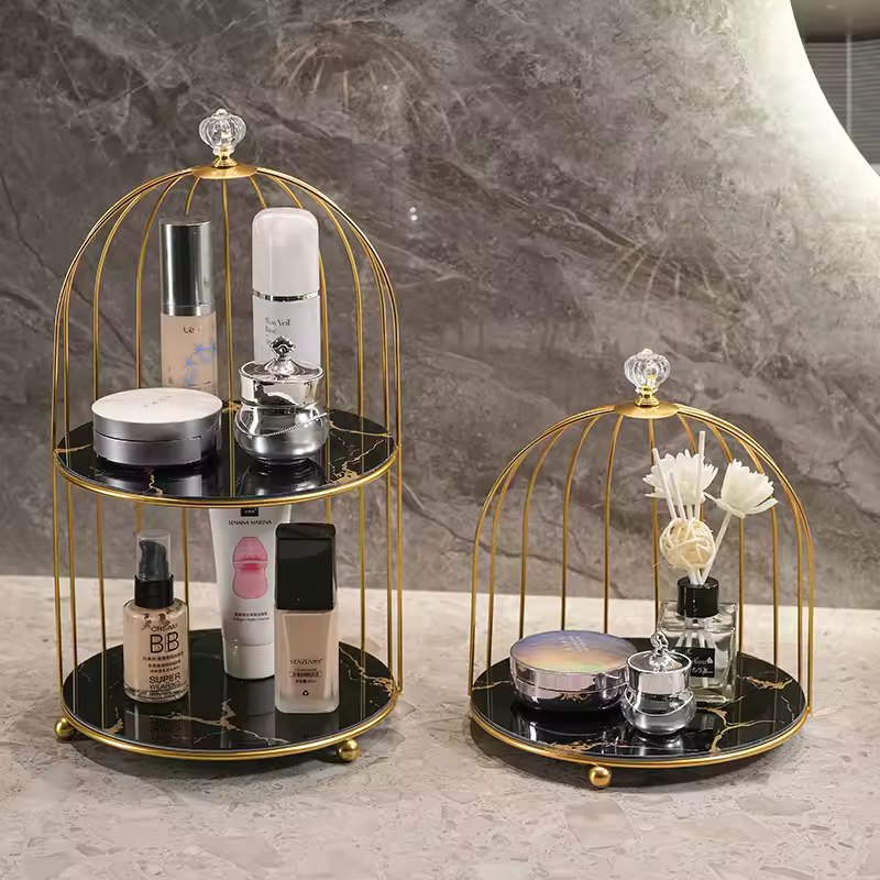 Single and Double Layer Metal Bird Cage Organizer for Makeup nd skin care products best for vanity counter top