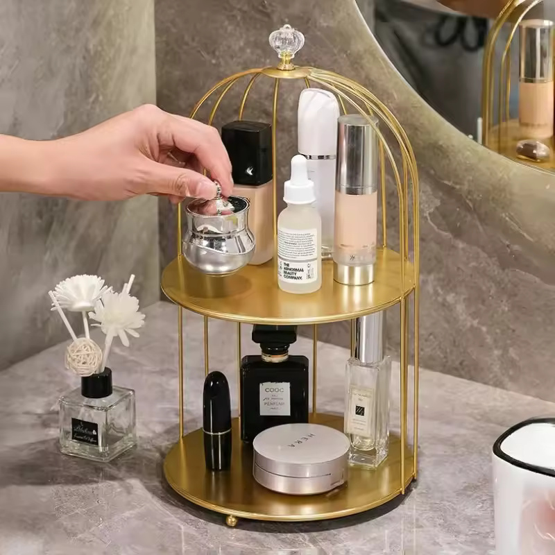 Single and Double Layer Metal Bird Cage Organizer for Makeup nd skin care products best for vanity counter top