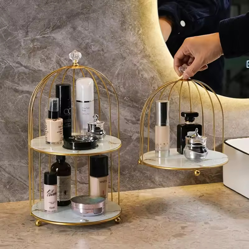 Single and Double Layer Metal Bird Cage Organizer for Makeup nd skin care products best for vanity counter top