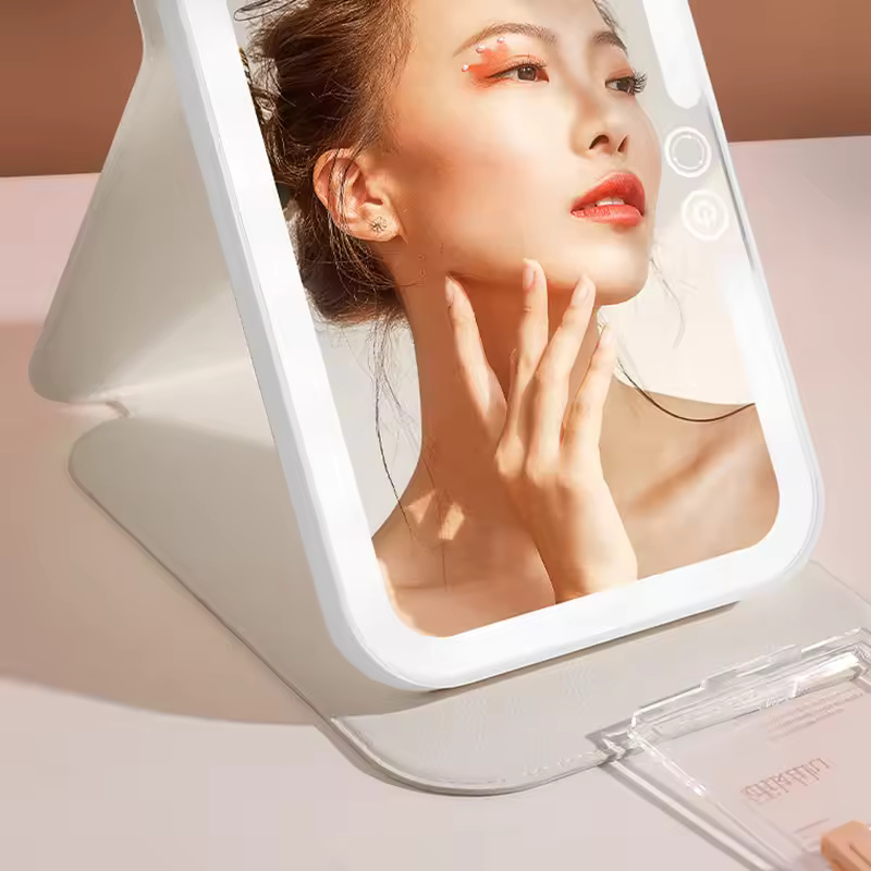 Travel Makeup Mirror with 3 Color LED Touch Dimming Portable Foldable USB Rechargeable