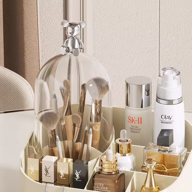 Desktop Cosmetic Organizer with compartments and lid