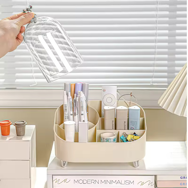 Desktop Cosmetic Organizer with compartments and lid
