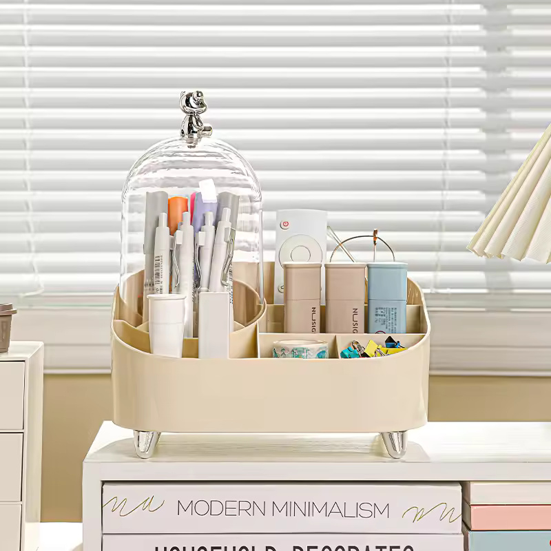 Desktop Cosmetic Organizer with compartments and lid