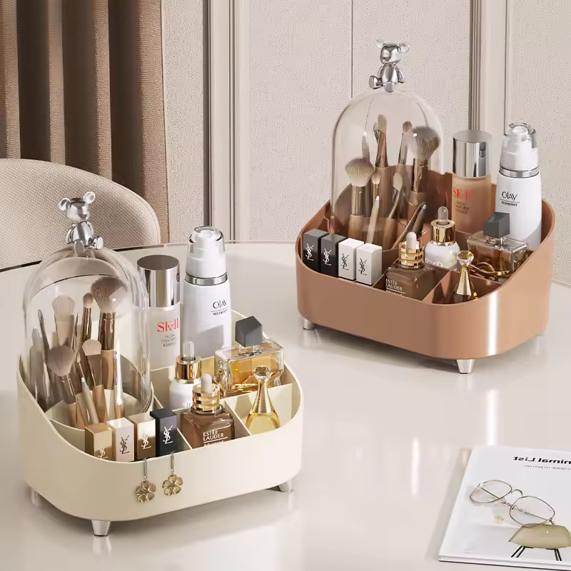 Desktop Cosmetic Organizer with compartments and lid