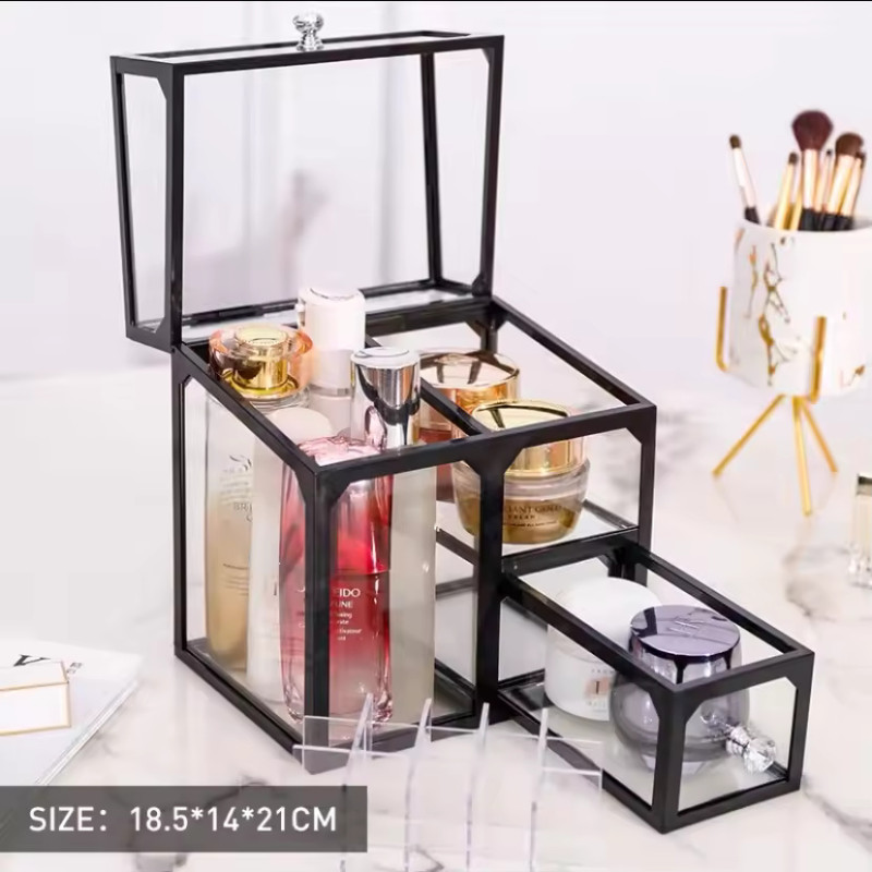 Glass Cosmetic And Makeup Brush Organizer