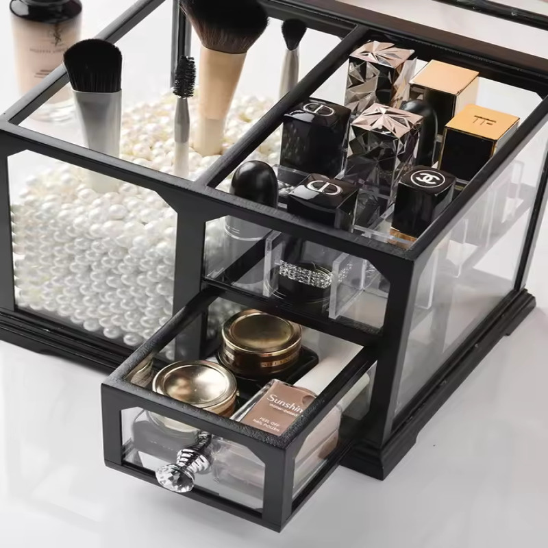 Glass Cosmetic And Makeup Brush Organizer