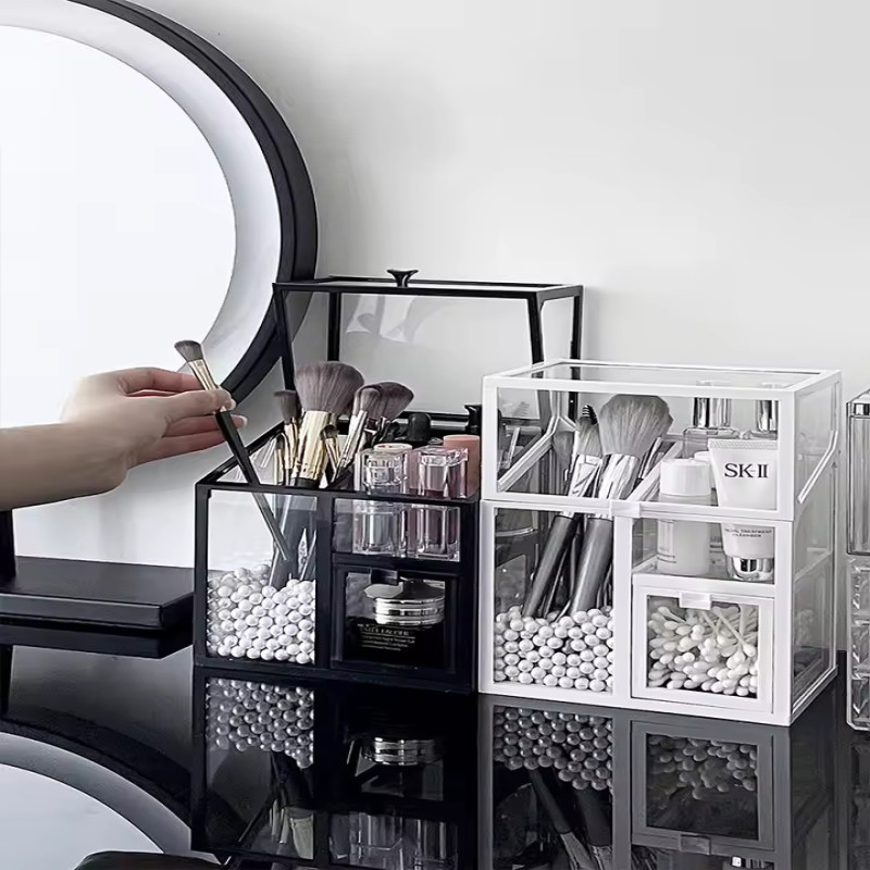 Glass Cosmetic And Makeup Brush Organizer