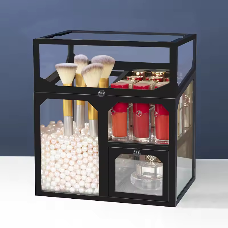 Glass Cosmetic And Makeup Brush Organizer