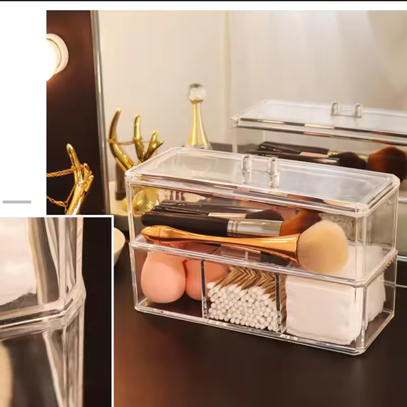 Transparent Cosmetic Storage Box Makeup Organizer Cotton Swab Cotton Pad Storage Box