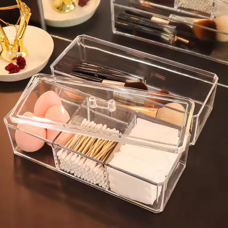 Transparent Cosmetic Storage Box Makeup Organizer Cotton Swab Cotton Pad Storage Box
