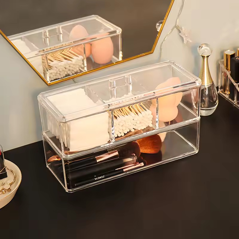 Transparent Cosmetic Storage Box Makeup Organizer Cotton Swab Cotton Pad Storage Box