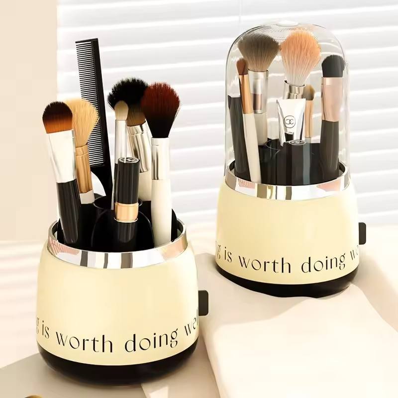 Cosmetic Organizer With 360 Rotating Makeup Brush Holder