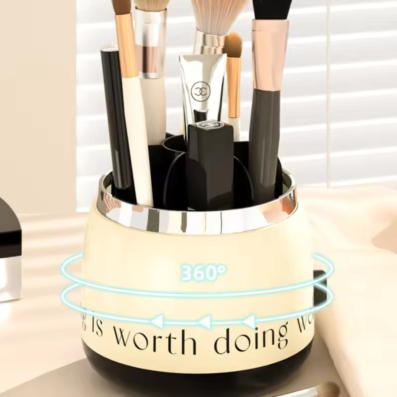 Cosmetic Organizer With 360 Rotating Makeup Brush Holder
