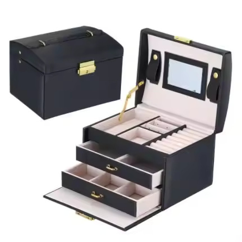 3 Layer Leather Jewellery Organizer With Mirror