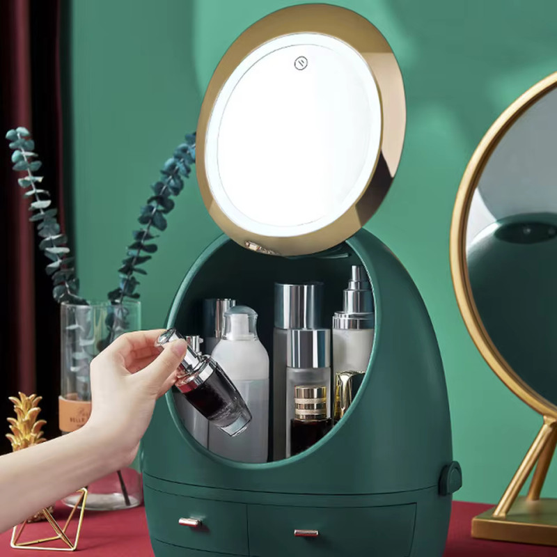 Egg Shape Skin Care Organizer With LED Mirror