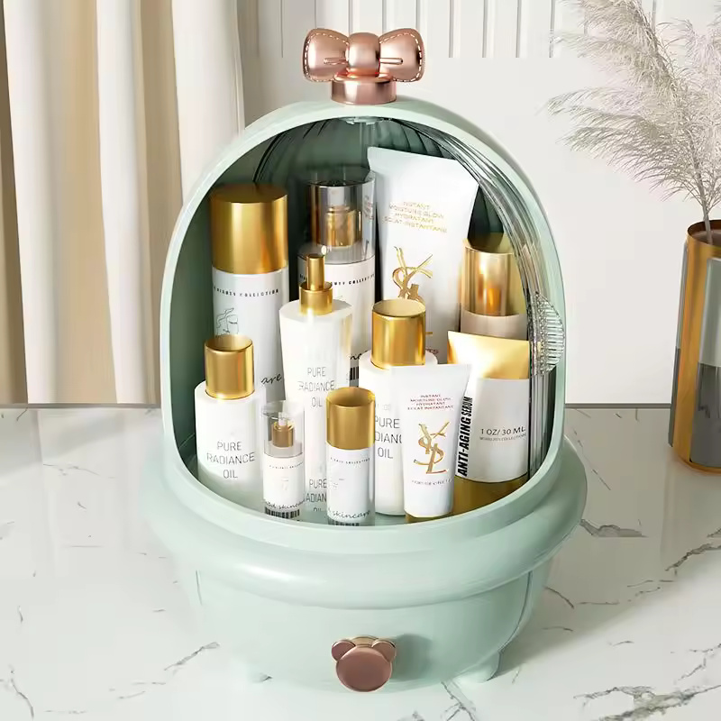 Stylish 360° Rotate Makeup Organizer Large Cosmetic Storage Box for Vanity All-In-One Dust and Water-Proof Organizer