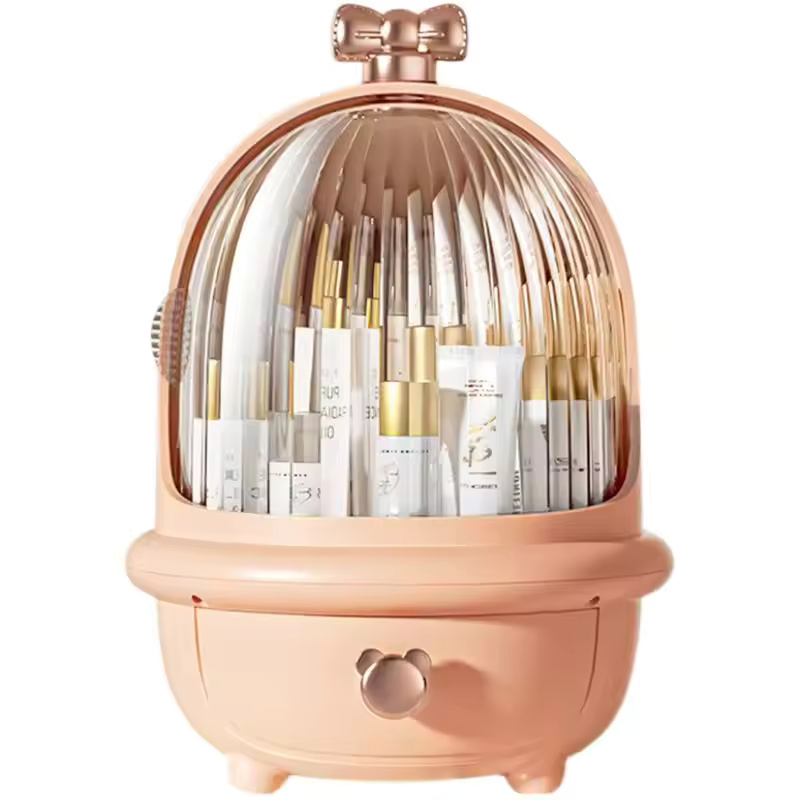 Stylish 360° Rotate Makeup Organizer Large Cosmetic Storage Box for Vanity All-In-One Dust and Water-Proof Organizer