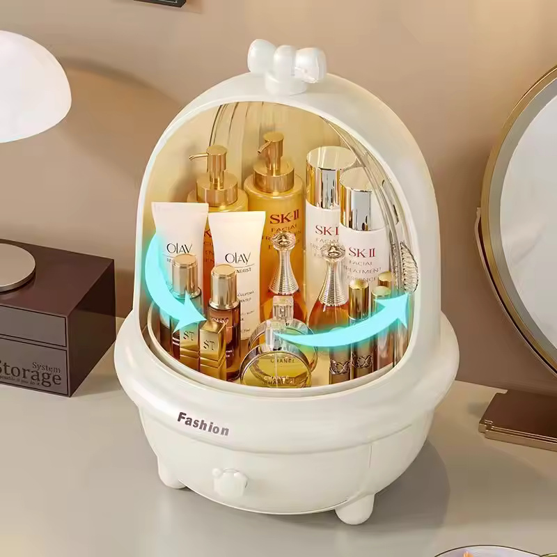 Stylish 360° Rotate Makeup Organizer Large Cosmetic Storage Box for Vanity All-In-One Dust and Water-Proof Organizer
