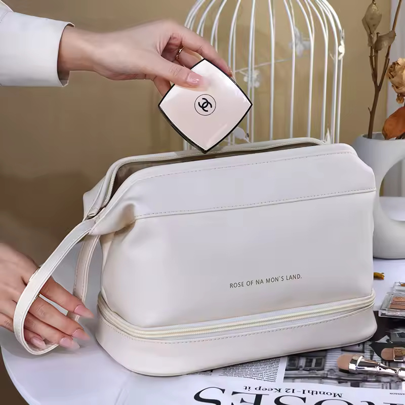 Double Layer Cosmetic Bag With Large Capacity
