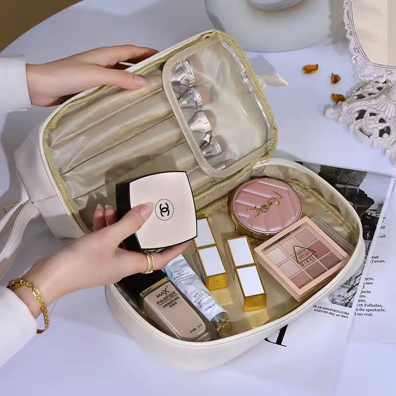 Double Layer Cosmetic Bag With Large Capacity