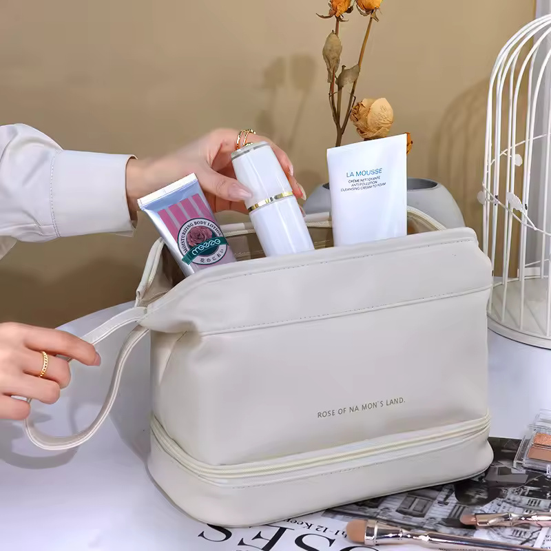 Double Layer Cosmetic Bag With Large Capacity