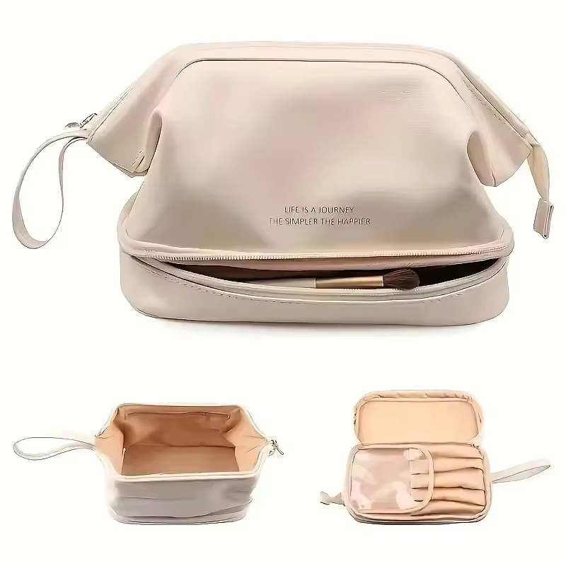 Double Layer Cosmetic Bag With Large Capacity