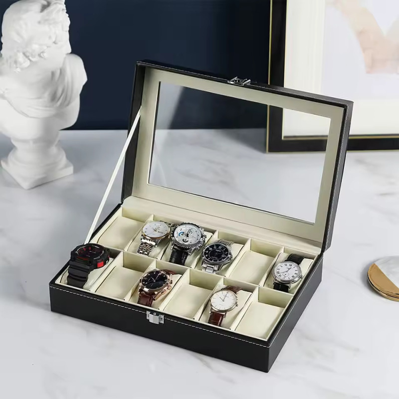 12 Grids Leather Storage Box For Watches
