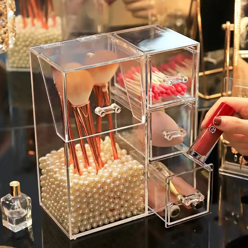 Transparent Brush Holder With 3 Drawer