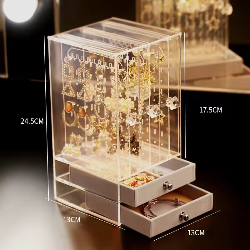 Transparent Jewellery Box With Hanging Storage And Drawers