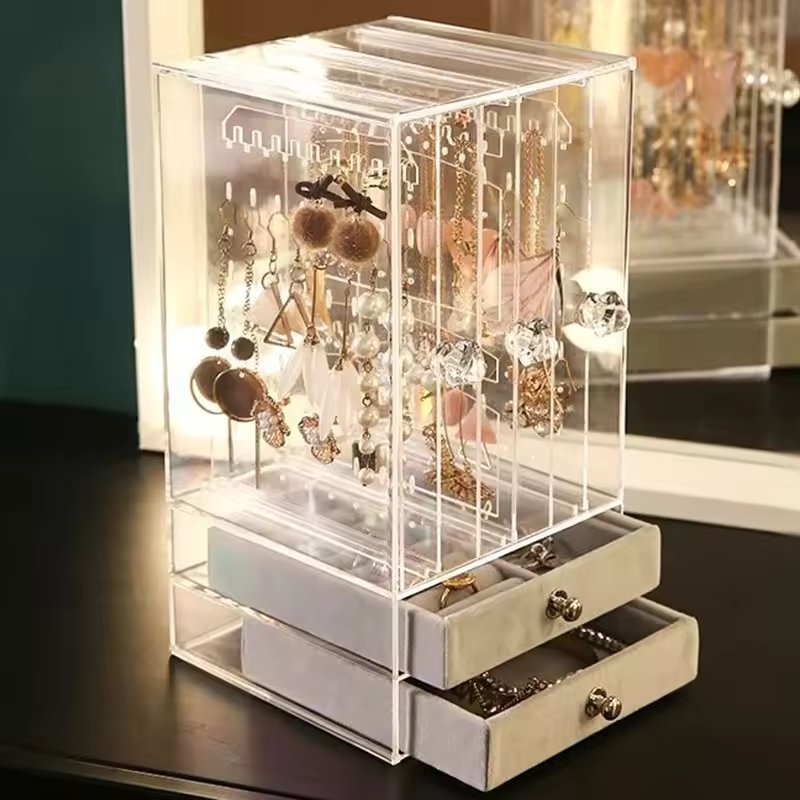 Transparent Jewellery Box With Hanging Storage And Drawers