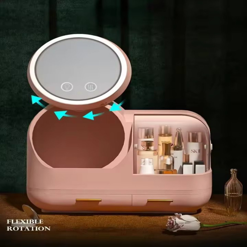Cosmetic Organizer With Internal Fan And LED Mirror