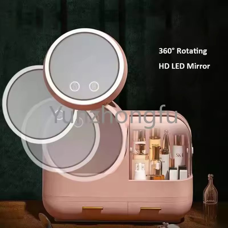 Cosmetic Organizer With Internal Fan And LED Mirror
