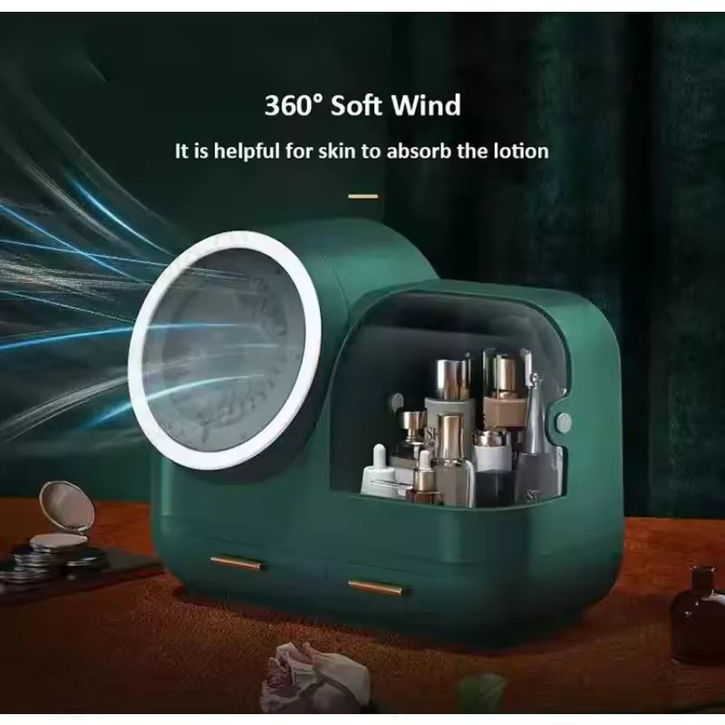 Cosmetic Organizer With Internal Fan And LED Mirror