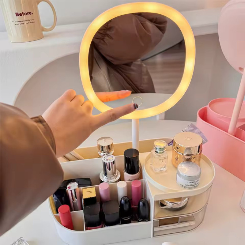 Desktop Cosmetic Storage Box With LED Mirror