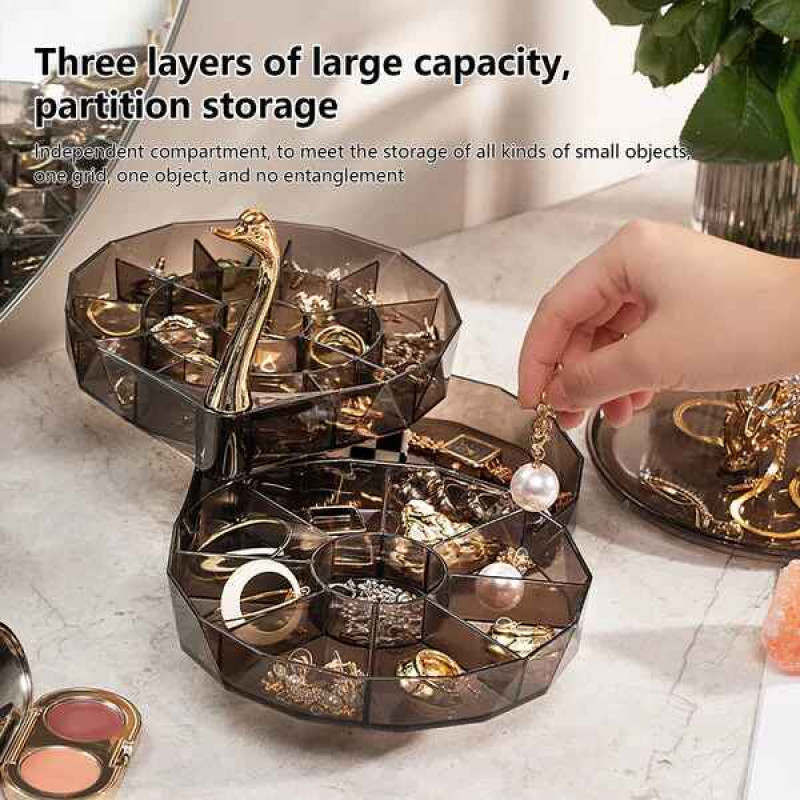 Elegant 3-Tier Swan Jewelry Box