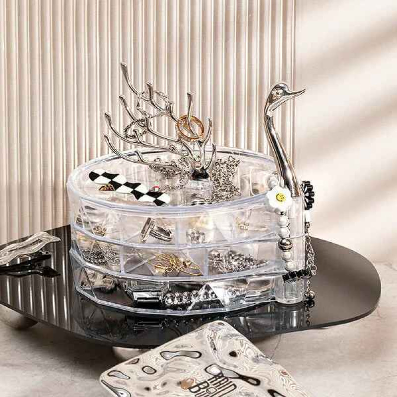Elegant 3-Tier Swan Jewelry Box