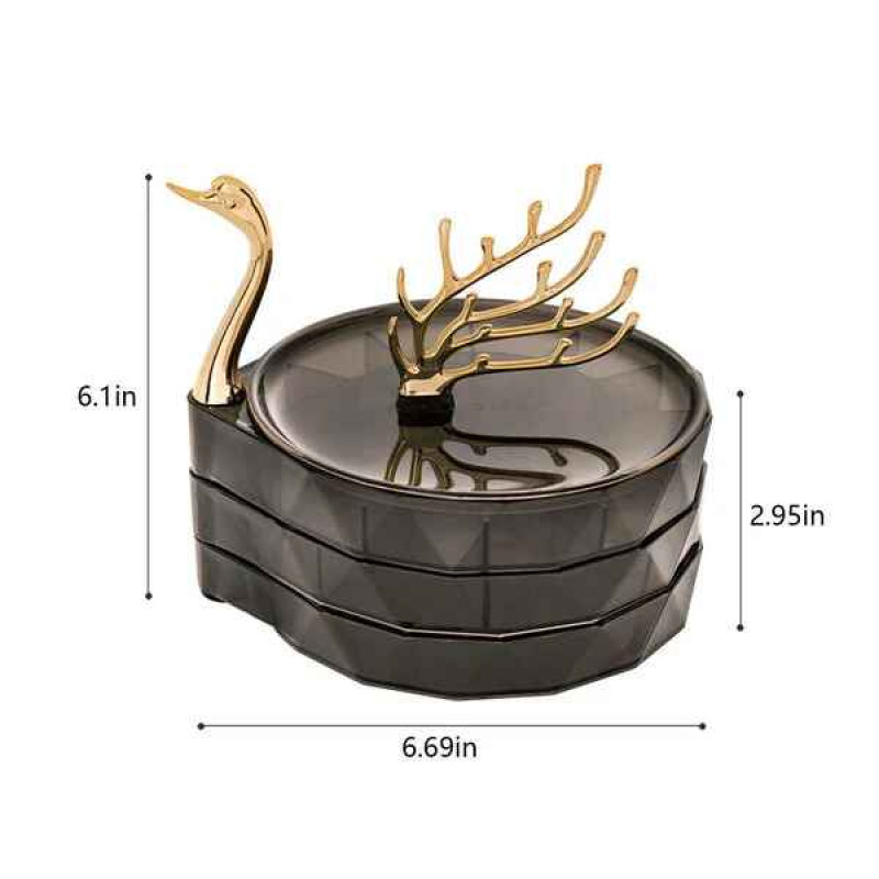 Elegant 3-Tier Swan Jewelry Box