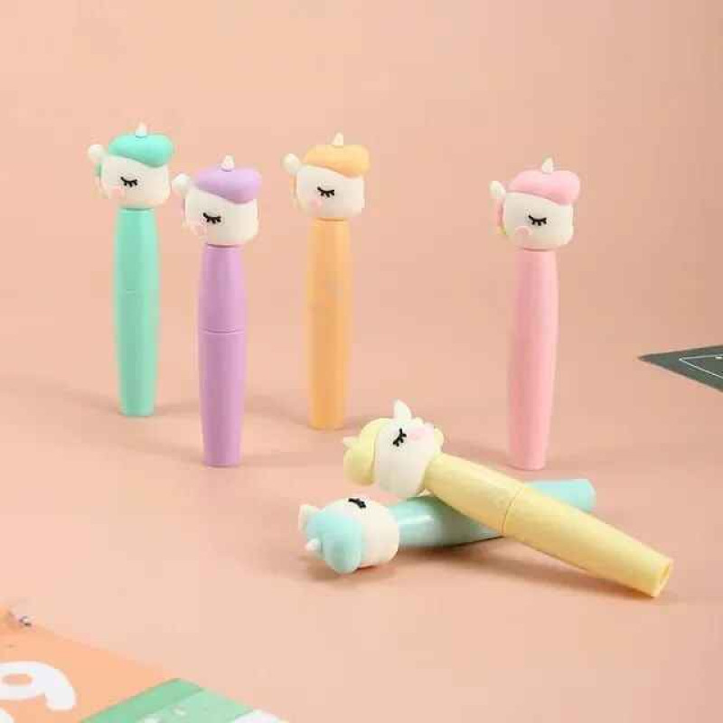 Unicorn Themed Mini Highlighter Pens In Pastel Colors