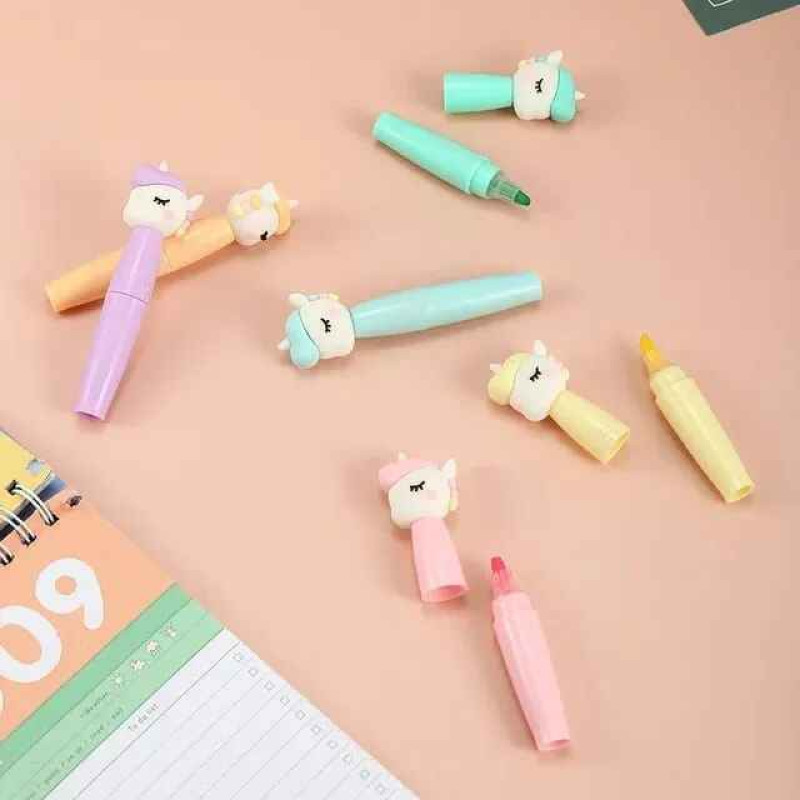 Unicorn Themed Mini Highlighter Pens In Pastel Colors