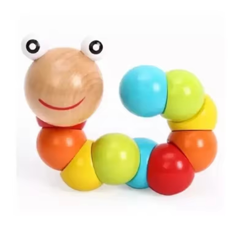 Adorable Wooden Hungry Caterpillar Puppet Toy for Baby – Bright, Educational Fun