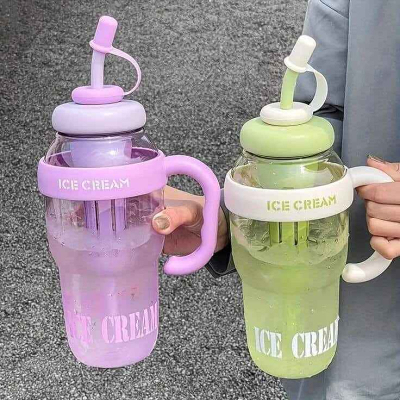 Cute Portable Straw Water Bottle – Large Capacity 1300ml Outdoor Drink Cup with Handle and Filter