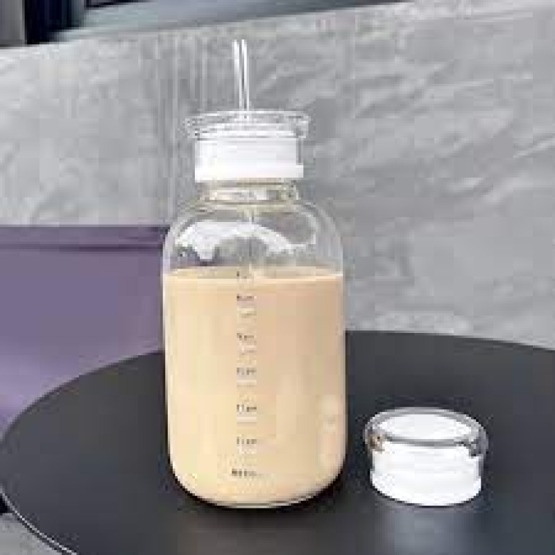 Stylish Glass Water Bottle with Time Marker - Perfect for Juice, Milk, and More