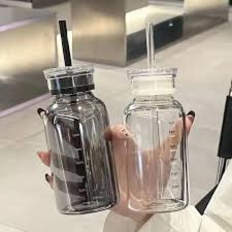 Stylish Glass Water Bottle with Time Marker - Perfect for Juice, Milk, and More